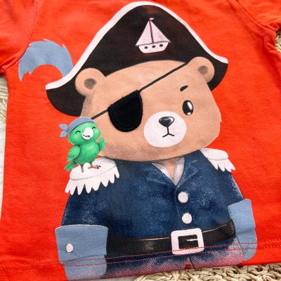  Conj. Camiseta Ursinho Pirata e Bermuda - Laranja e Marinho
